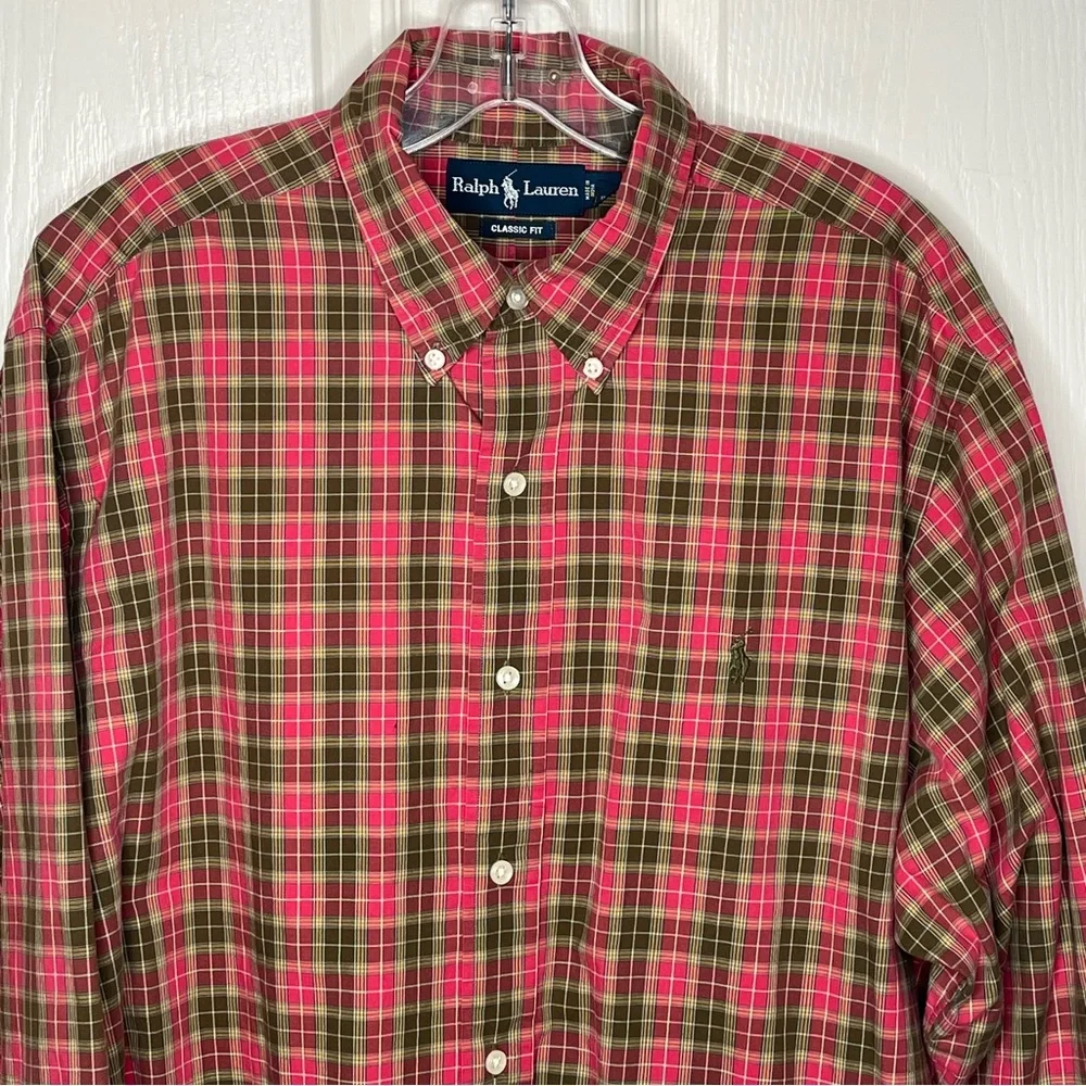 Polo Ralph Lauren Sz XL Plaid Check Classic Fit Button Down Shirt Long Sleeve